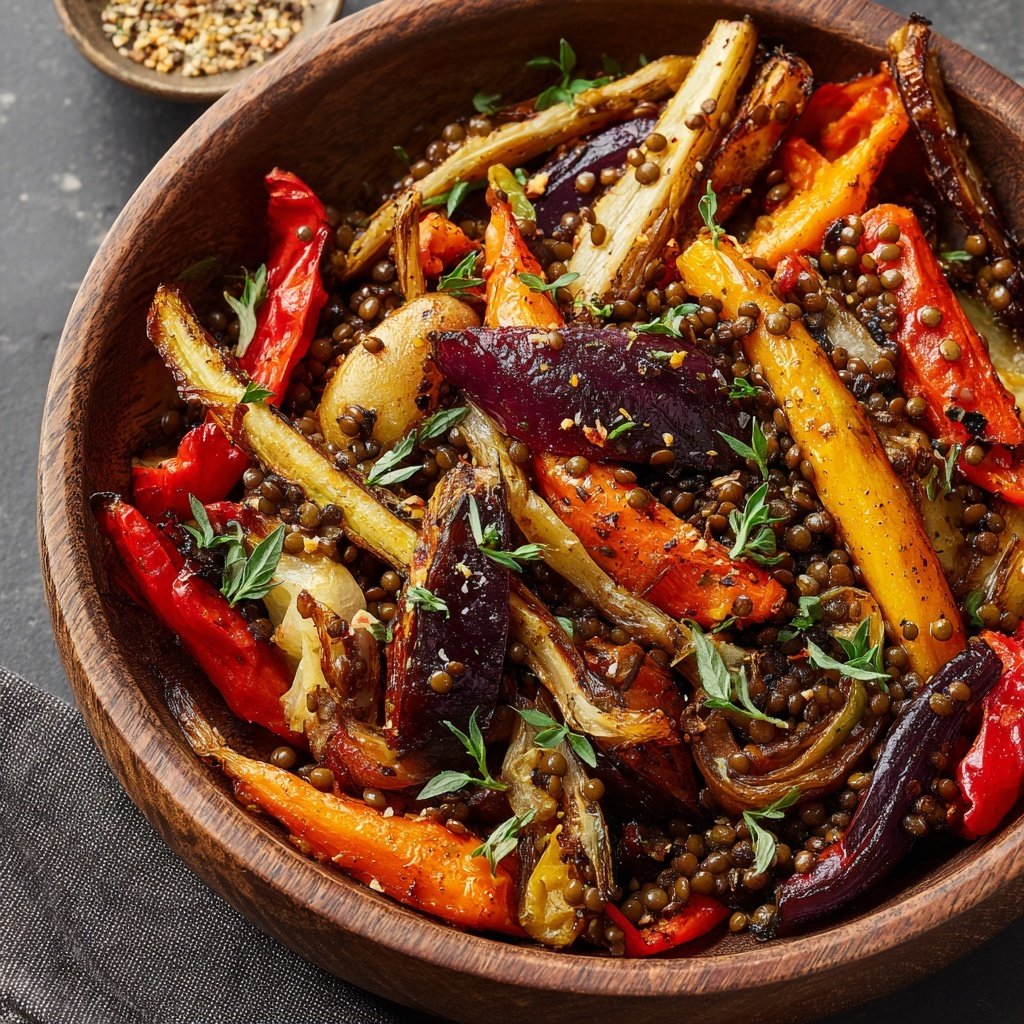 Roasted Veggie Lentil Grain Bowl