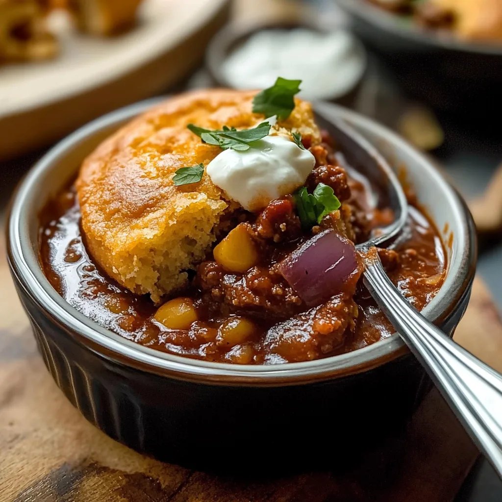 Texas Style Chili with Cornbread Crust