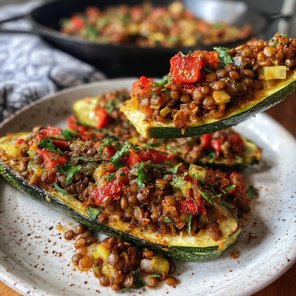 Mediterranean Lentil Stuffed Zucchini