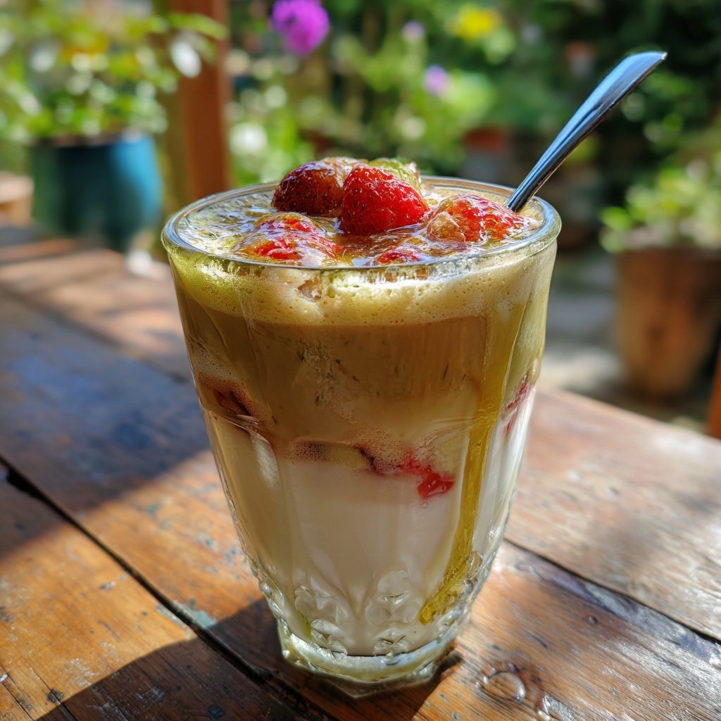 Strawberry Matcha Iced Latte With Honey