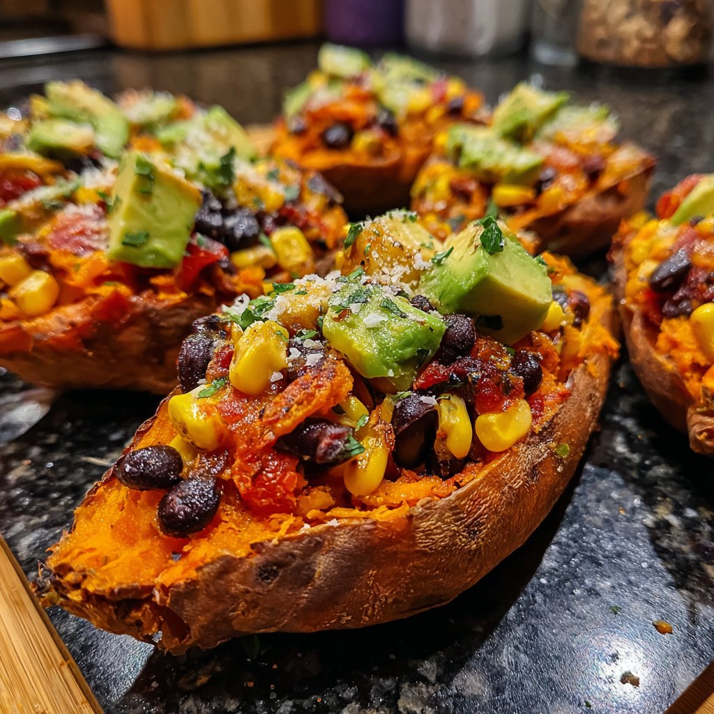 Baked Sweet Potato Veggie Boats